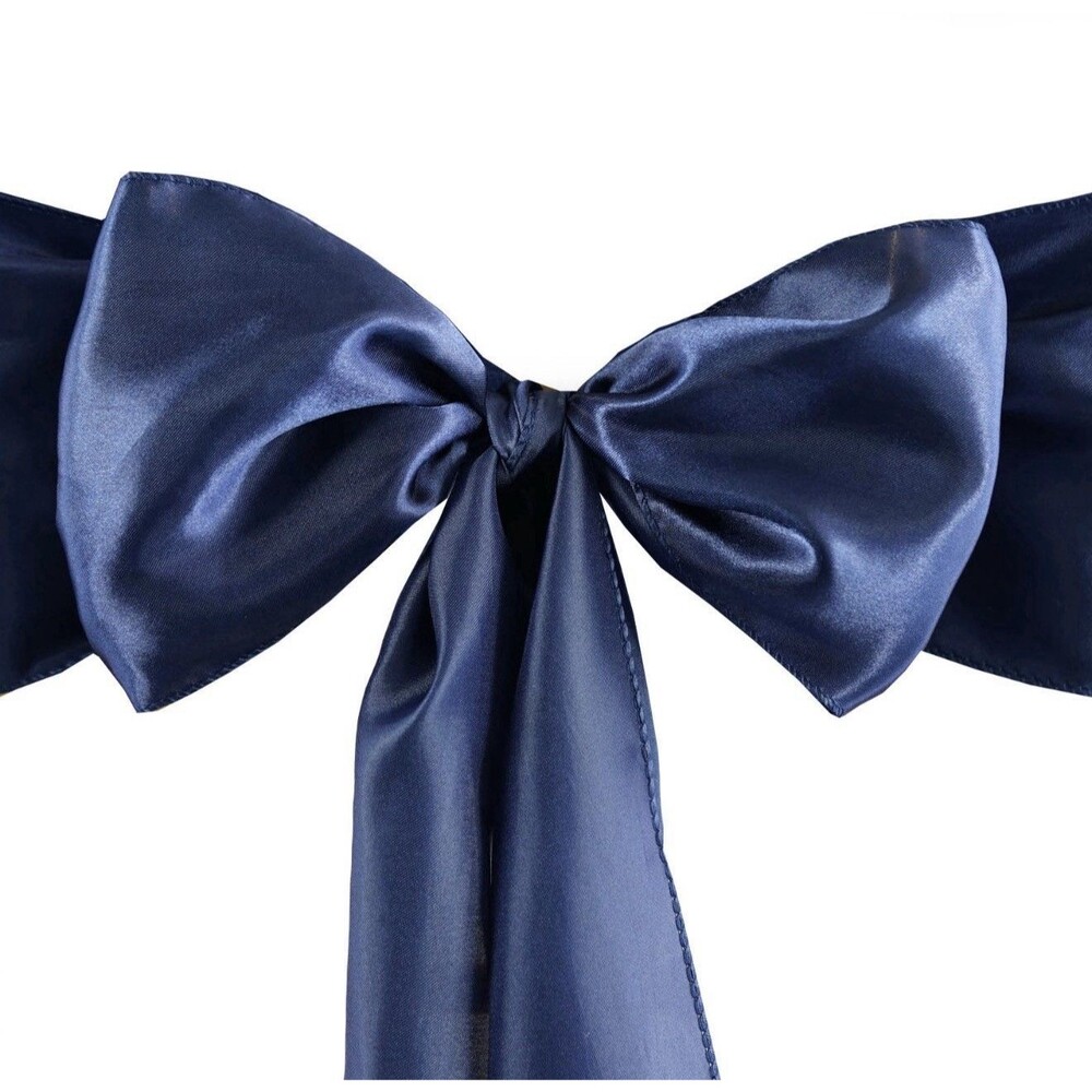 8 Navy SATIN Chair Sash BOWS Ties Wedding Bridal Party Decorations 108”x6”